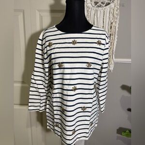 Garnet Hill Black and White Striped Long Sleeve Tee